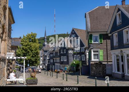 The old town of Langenberg, a district of Velbert in the district of Mettmann, one of 2 antennas of the Langenberg broadcasting station of the WDR for Stock Photo