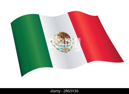 accurate correct mexican flag of mexico flying waving flowing vector isolated on white background Stock Vector