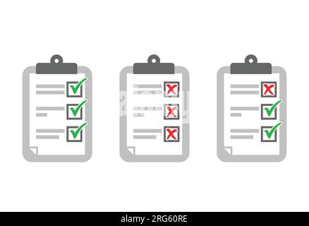 simple clipboard checklist icon set tick check cross mark vector set isolated on white background Stock Vector