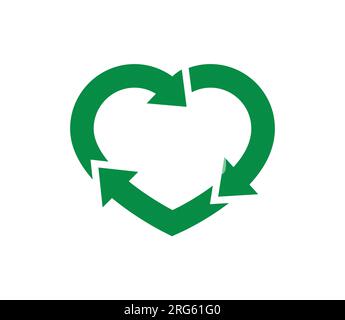love heart shaped green recycle symbol logo vector icon isolatiod on white background Stock Vector