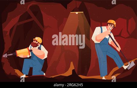 Colored flat mining composition two diggers dig different ways in the same mine vector illustration Stock Vector