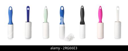 Set of lint rollers on white background Stock Photo