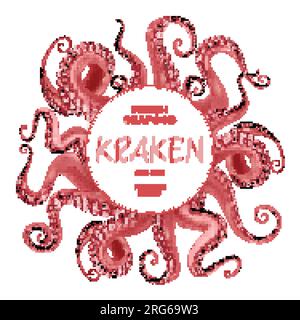 Fresh seafood ads abstract round frame consisting of red kraken tentacles realistic vector illustration Stock Vector