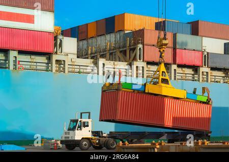 Container being loaded onto truck lorry Stock Photo - Alamy