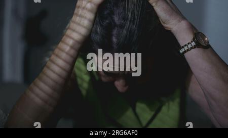 Anxious mature woman struggling with inner thoughts ruminations ...