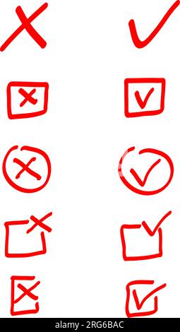 Yes and no. Brush hand drawn doodle check marks and crosses set collection. Scribble, pen sketches. Vector illustration. Pencil hand drawn check marks Stock Vector