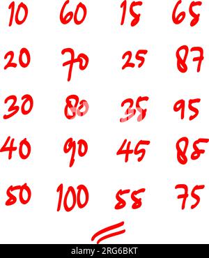 Scribble Circle Font Hand Drawn Numbers red Isolated Vector Stock Vector