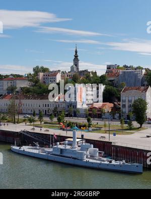 City of Belgrade on the Sava River with St. Michael's Cathedral tower in view, Serbia. August 07, 2023. Stock Photo