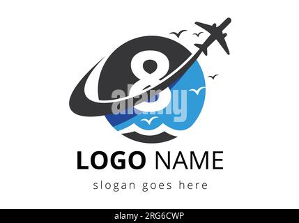 Initial Letter 8  with travel logo design. Air, Airline, Airplane and travel logo design template. Stock Vector