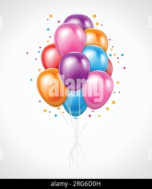 Colorful bunch of flying birthday balloons for parties and celebrations realistic background vector illustration Stock Vector