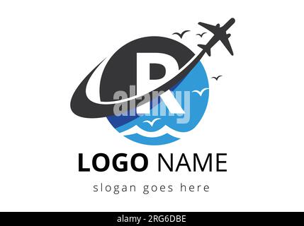 Initial Letter R with travel logo design. Air, Airline, Airplane and travel logo design template. Stock Vector