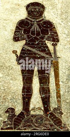 Burnham Thorpe church, Sir William Calthorpe, 1420, Medieval monumental brass effigy, knight in armour, Norfolk, England, UK Stock Photo