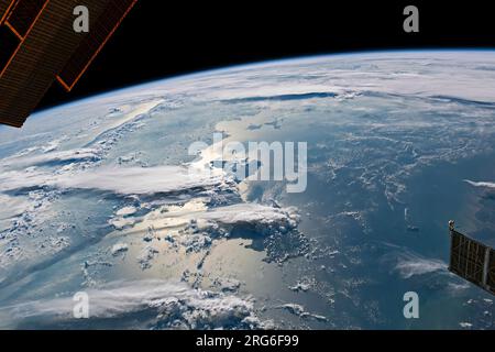 View from space of cloudscapes around Sumatra, one of Indonesia's largest islands Stock Photo