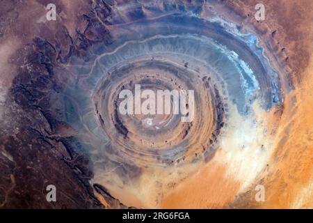 View from space of the Richat Structure in northwestern Mauritania. Stock Photo