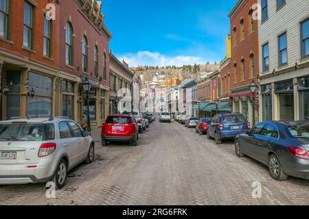 Central City, Colorado - February 9 2023: Though Central City is a favorite destination by those who enjoy gambling and casinos, on weekdays in mid-wi Stock Photo