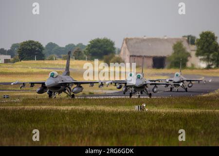 Air National Guard F-16C jets during Exercise Air Defender 2023 in Jagel, Germany. Stock Photo