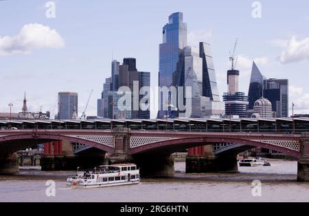 City of London Viewed Behind Blackfriars Bridge River Thames London England Stock Photo