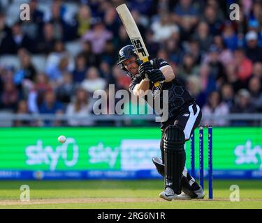 Laurie Evans of Manchester Originals in batting action during The Hundred match Manchester Originals vs Birmingham Phoenix at Old Trafford, Manchester, United Kingdom, 7th August 2023  (Photo by Conor Molloy/News Images) Stock Photo