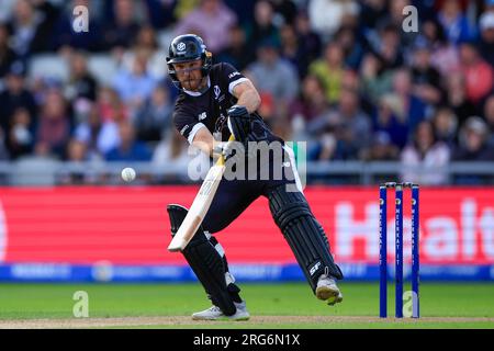 Laurie Evans of Manchester Originals in batting action during The Hundred match Manchester Originals vs Birmingham Phoenix at Old Trafford, Manchester, United Kingdom, 7th August 2023  (Photo by Conor Molloy/News Images) Stock Photo