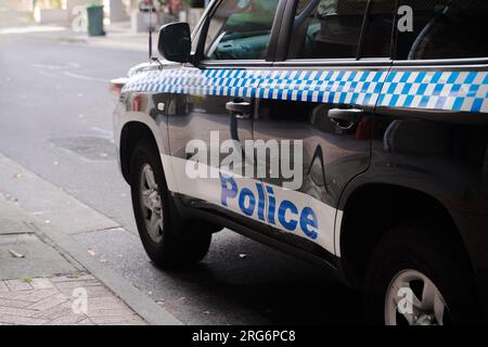 Part of Police vehicle with flashlights Stock Photo