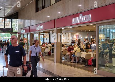 04.08.2023. Barcelona, Spain, Lavazza bar located inside the Barcelona Sants train station Stock Photo