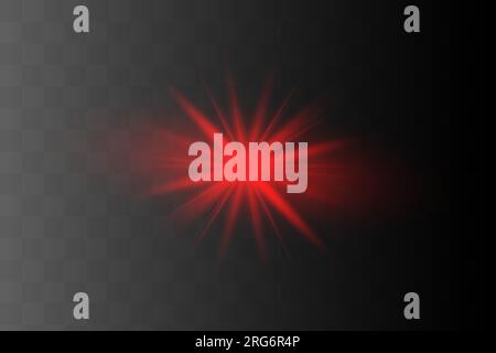 Vector Neon Light Effect. Red glowing light explodes .Bright Star. Special line flare light effects for design and decor. Black background. Stock Vector