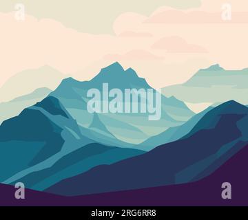 Flat minimalist mountain landscape illustration Stock Vector