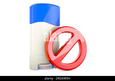 Solid antiperspirant deodorant with forbidden symbol. 3D rendering isolated on white background Stock Photo