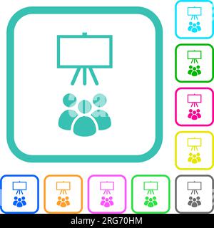 Classroom vivid colored flat icons in curved borders on white ...