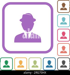 Spy avatar simple icons in color rounded square frames on white background Stock Vector