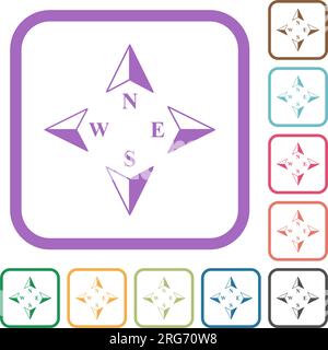 Compass directions simple icons in color rounded square frames on white background Stock Vector