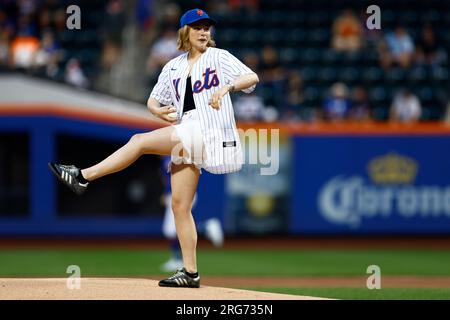 Actress Chloe Grace Moretz throws out the first pitch before of a ...