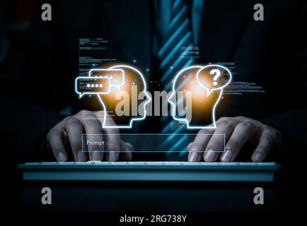 Command Prompt AI interface and machine learning language processing, neural networks, and computer vision. use of chatbot technology automation, data Stock Photo