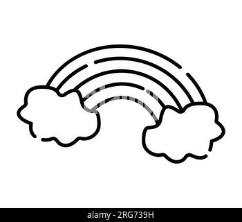 Rainbow and two clouds, vector black line icon Stock Vector