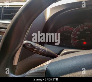 car interior. the switch for adjusting the windshield wipers Stock Photo