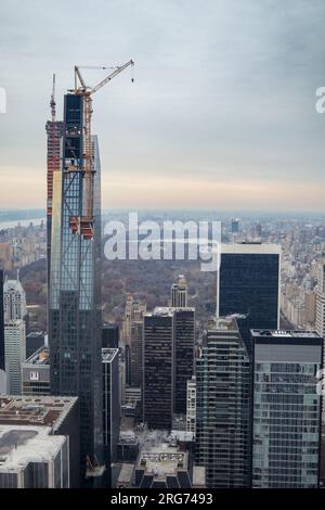 view of the New York skyline with some buildings under construction and Central Park in the background Stock Photo