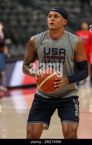 August 7, 2023: USA forward Paolo Banchero (8) warms up prior to the start of the USA Basketball Showcase featuring the USA vs. Puerto Rico at T-Mobile Arena on August 7, 2023 in Las Vegas, NV. Christopher Trim/CSM. Stock Photo