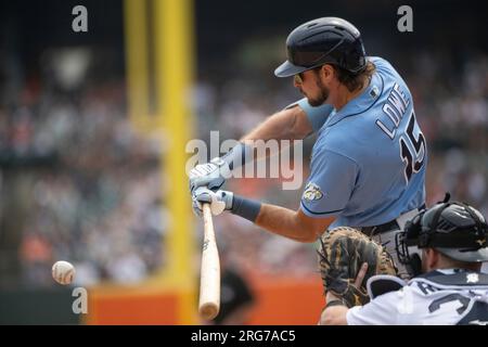 DETROIT, MI - AUGUST 05: Detroit Tigers CF Riley Greene (31) at bat during  game between Tampa Bay Rays and Detroit Tigers on August 5, 2023 at  Comerica Park in Detroit, MI (