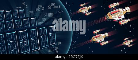 A cloud of servers with confidential data under a protective dome Stock Vector