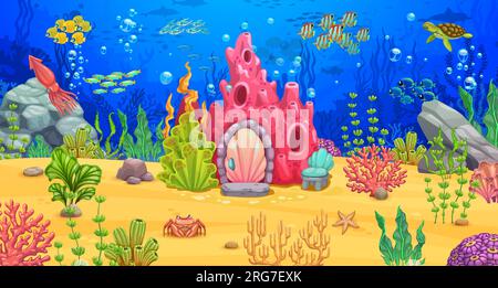 Underwater ocean game level map ui cartoon vector background. Deep ...