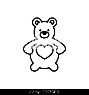 Teddy bear with heart icon in line style. For your design, logo. Vector illustration. Editable Stroke. Stock Vector
