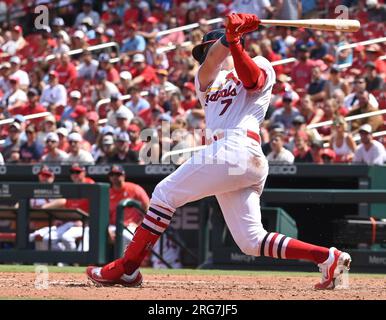 ST. LOUIS, MO - JULY 16: St. Louis Cardinals catcher Andrew Knizner (7)  during a game between the Cincinnati Reds and the St. Louis Cardinals on  July 16, 2022, at Busch Stadium