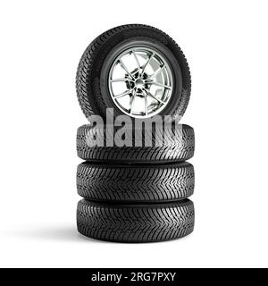 car snow tyres on a white background. 3d render Stock Photo