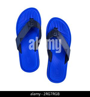 Pair of blue flip flops isolated on white Stock Photo - Alamy