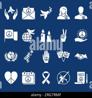Peace and pacifism glyph icon set. Dove of peace, disarmament, no war symbols. Vector illustration. Stock Vector