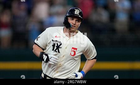 Texas Rangers' Corey Seager rounds the bases after hitting a home run  during a baseball game against the Seattle Mariners, Sunday, June 4, 2023,  in Arlington, Texas. (AP Photo/Tony Gutierrez Stock Photo 