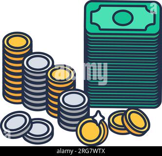 American dollars, paper green banknotes. Symbol of luxury wealth and prosperity. Cash, turnover finance banking. Simple cartoon outline vector isolate Stock Vector