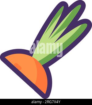 Cutting green leaves of carrot fruit. Leftovers and scraps of food. Flat icon in stroke, element for infographics design. Simple cartoon outline vecto Stock Vector