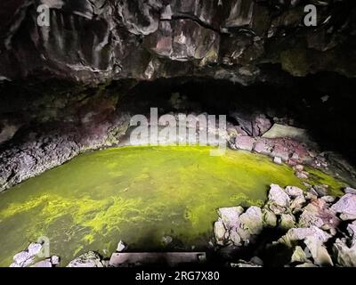 Ice Cave and Bandera Volcano in New Mexico Stock Photo