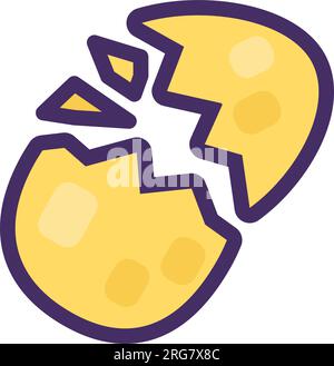 Broken chicken egg shell. Leftovers and scraps of food. Flat icon in stroke, element for infographics design. Simple cartoon outline vector isolated o Stock Vector